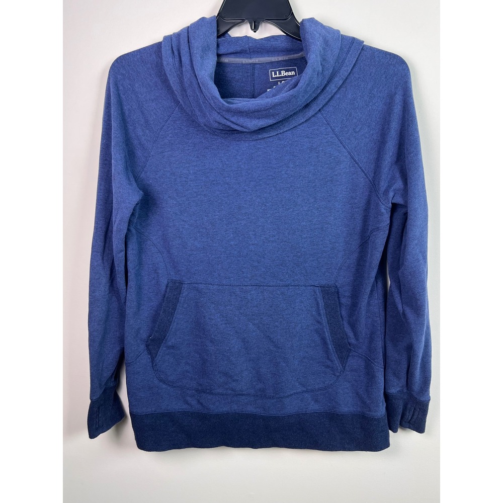 LL Bean Women's Blue Cowl Neck Long Sleeve Pullover Comfy sweatshirt Sz L‎ REG